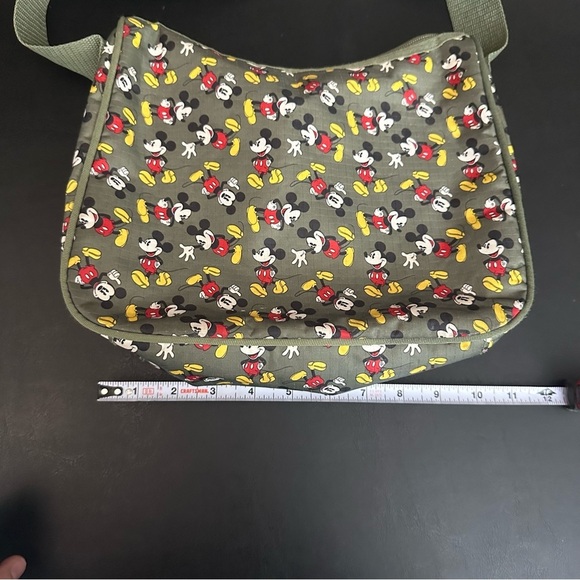 Disney Mickey Mouse Zipper Nylon Purse Shoulder Bag Olive Green Classic Mickey - Picture 5 of 8